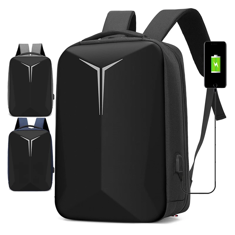 2023 Fashion design knapsack hard shell usb charging backpack school bag with OEM custom logo
