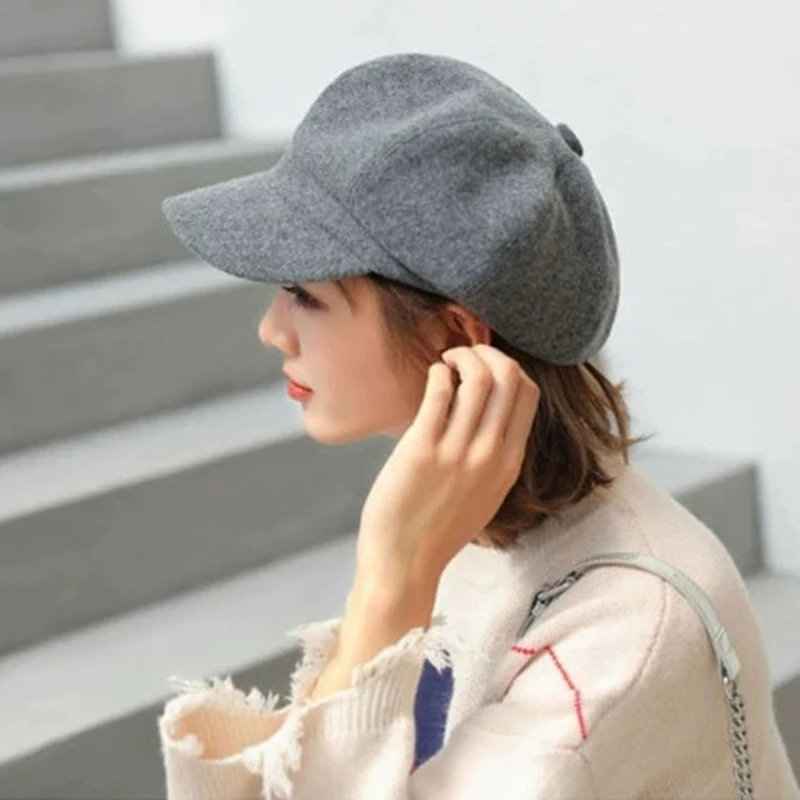 Women Outdoor Berets Caps Octagonal Beret Hats Wool Blended Newsboy Hat