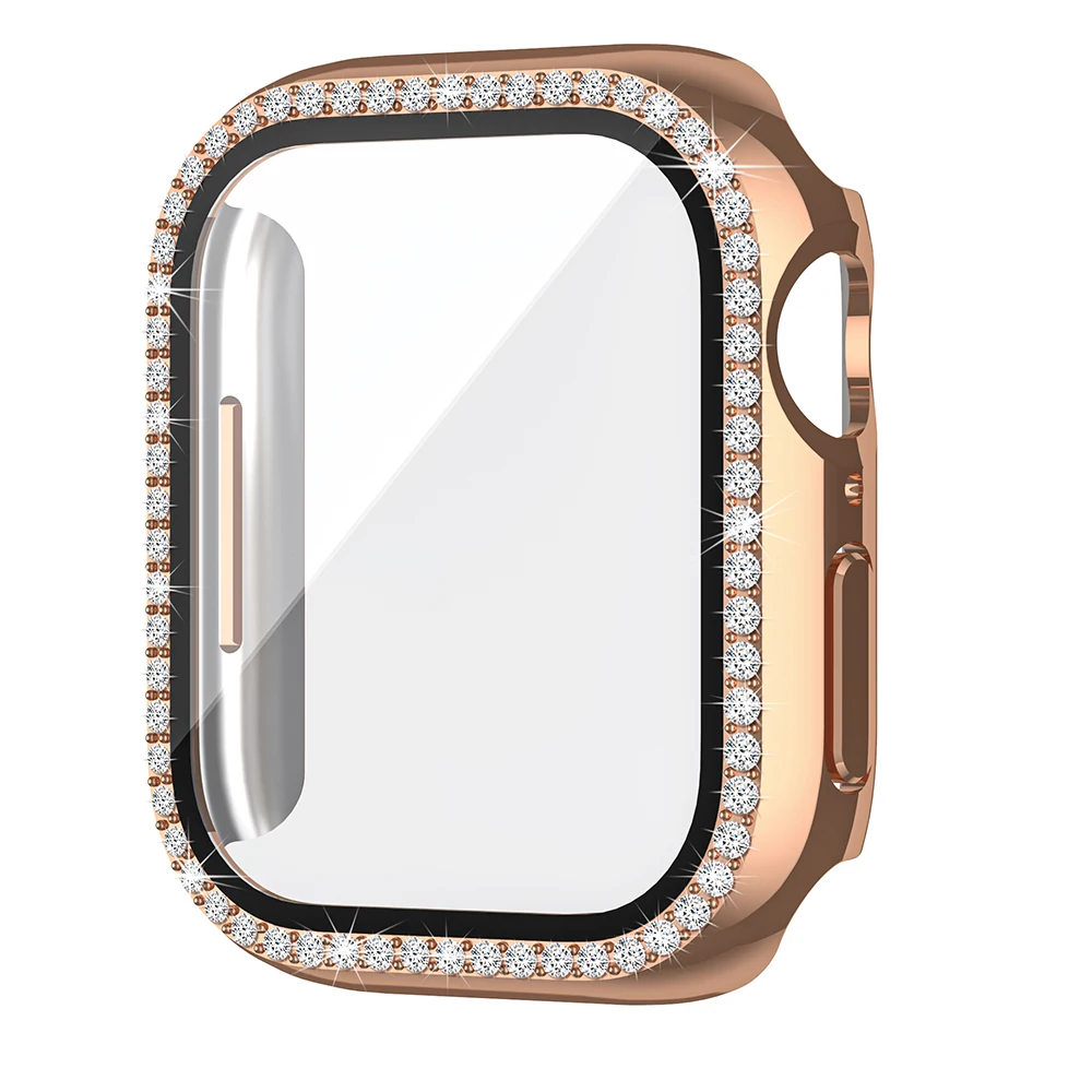 Luxury Diamonds PC Hard Case With Screen Protector For Apple Watch 38mm 40mm 41mm 42mm 44mm 45mm