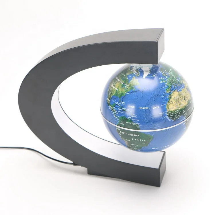 Size 6inch Levitation Rotating C Shape Magnetic Floating Globe With LED lights for Desk Decoration