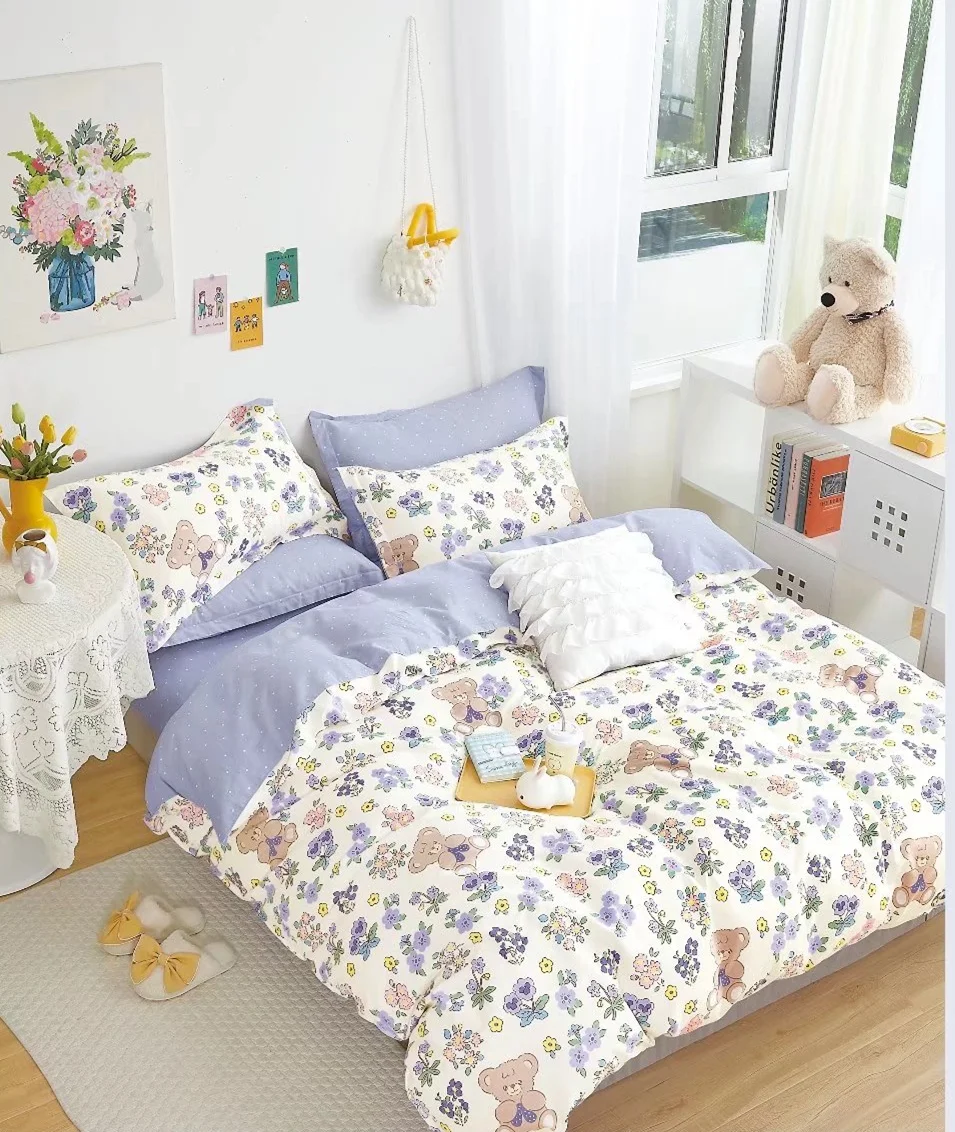new design western design 100% cotton pigment printed comforter set modern style bed cover 4Pcs plant bed linen for home