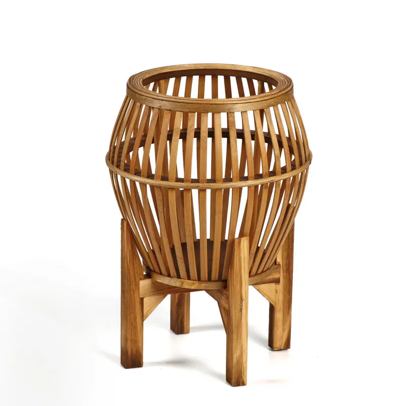 New Product Two Size Natural Rattan Planters For Indoor Plants With Stand Flower Planter