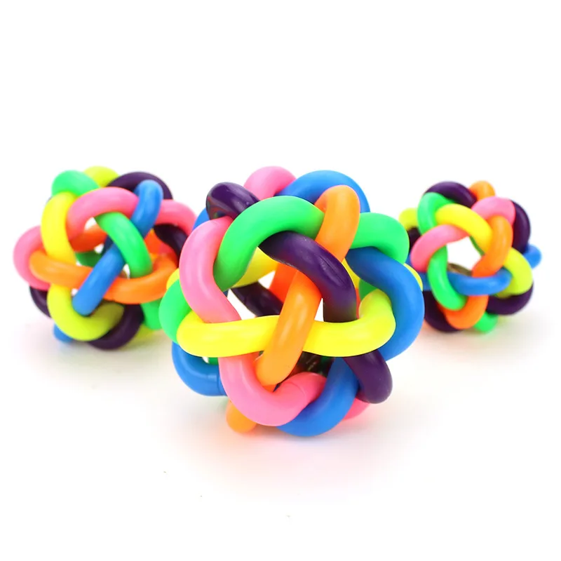 Wholesale Dog Cat Toy Ball Colorful TPR Woven Ball with Bell Pet Chew Toys