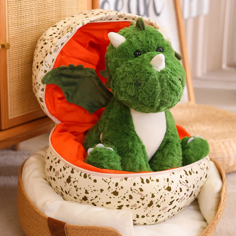 Cartoon Stuffed Green Dinosaur Plush Toys In Egg Shells Premium Quality Creative Soft Dino Dolls 2 in 1 Kids Boy Birthday GIfts