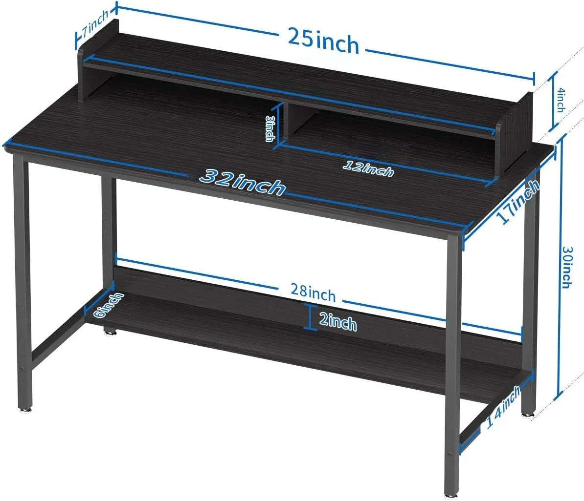 Factory Wholesale Computer Desk with Bookshelf Study PC Desk Workstation with Home Office Living Room Bedroom Metal Frame Black