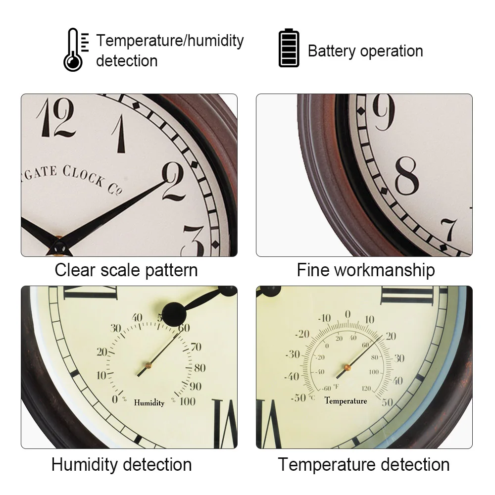 Esschert Design custom logo Roman numerals outdoor clock plastic antique brown wall clock with Color window box plastic handle