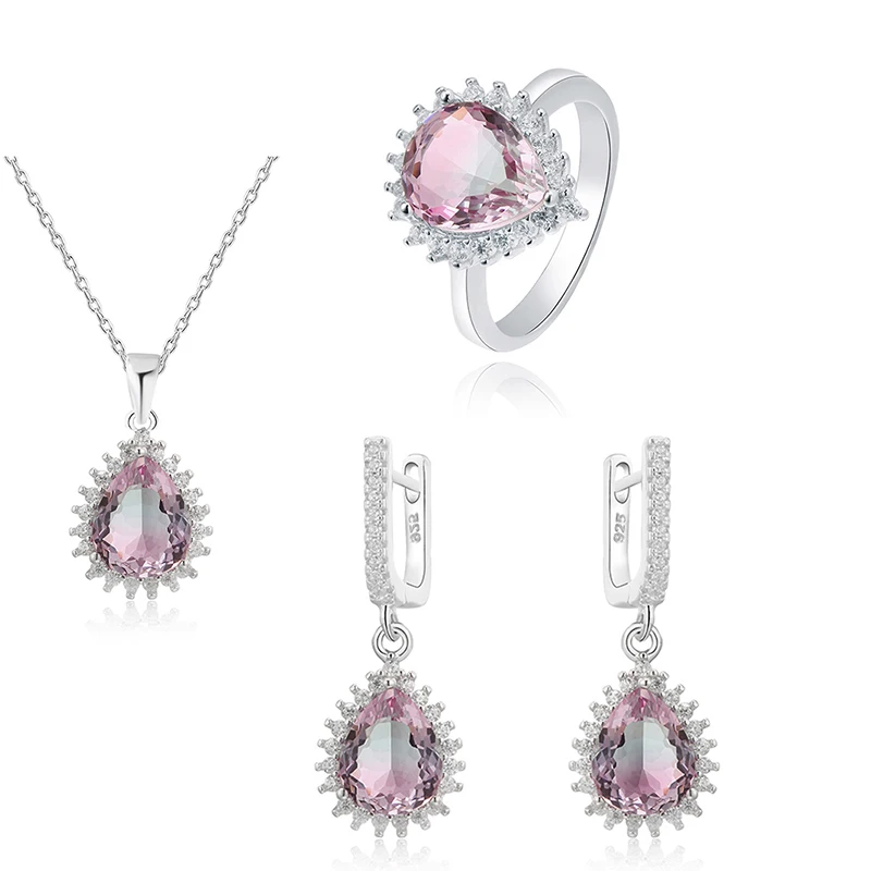 Deluxe emerald crystal wholesale 925 silver new model fashion jewelry set