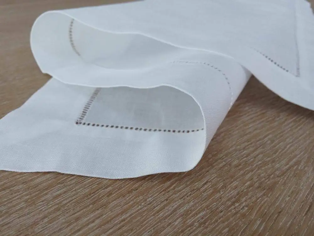 18 x 18 inch 55/45 Cotton Ramie  Dinner Napkin Hemstitched White Linen Napkin