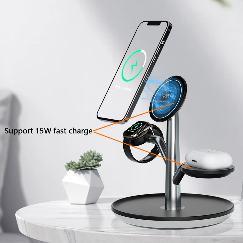 Smart Watch/Airpods/Phone 3 in 1 Universal Wireless Charging Stations Fast Qi Charging Dock With Night Lamp