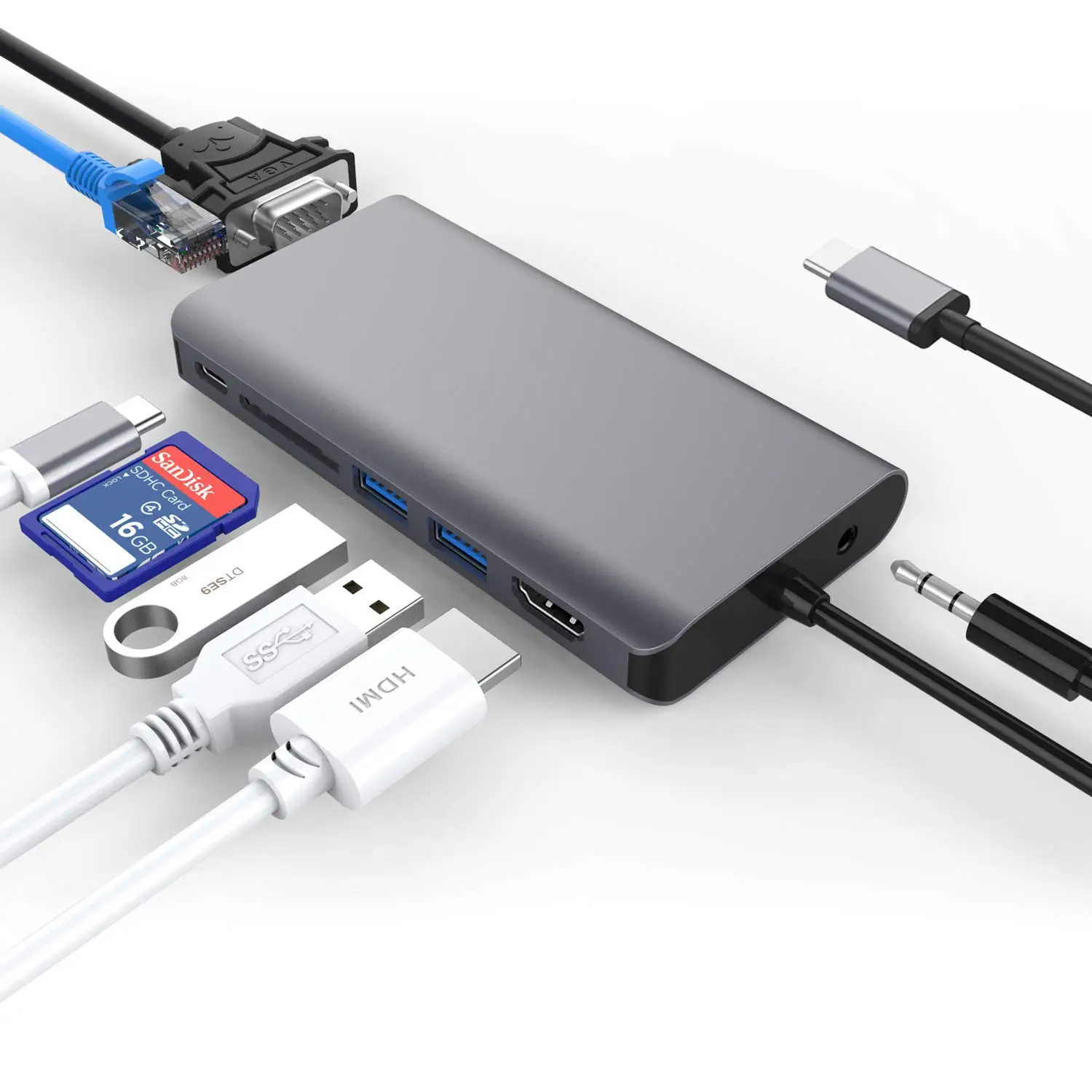 
New 8 In 1 USB C HUB All In One Rj45 Internet 4k HDMI-compatible Docking Station For Macbook Laptop Type C 