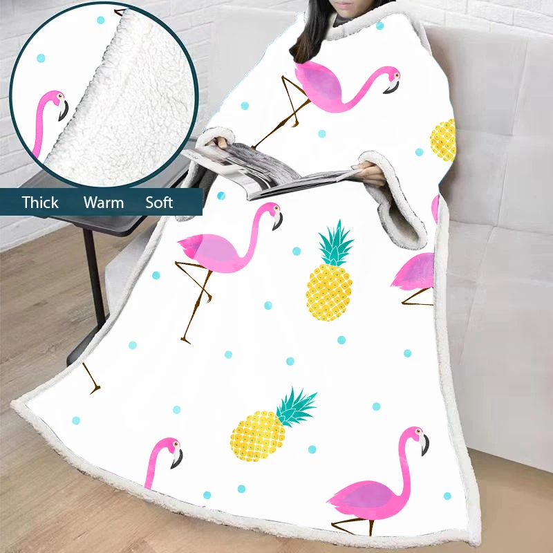 Wholesale Popular Design Home Decor Boho Sleeve Flannel Microfiber Flamingo Fleece Tv Blanket with Sleeves