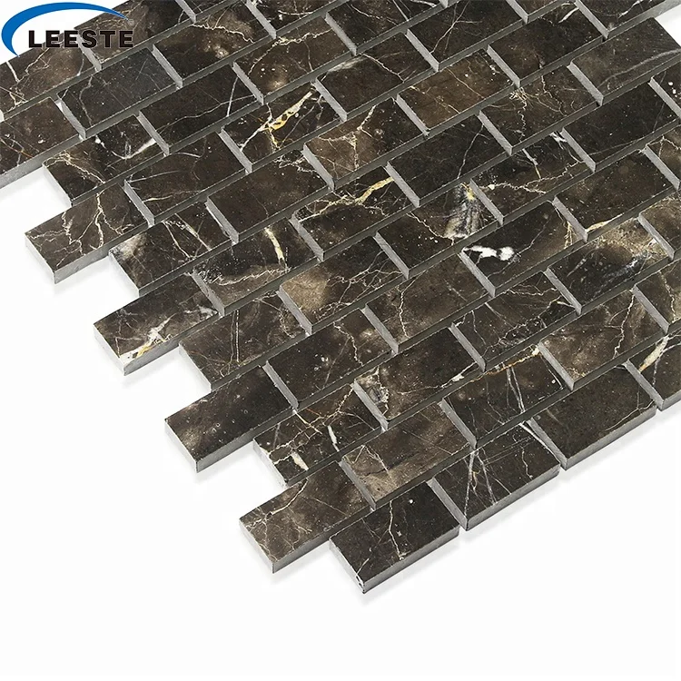 High Quality Bathroom Kitchen room wall floor decoration 1 x 2' Brick China Dark Emperador Marble Mosaic tile