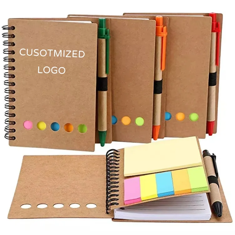 Custom Logo Sticky Notes Kraft Paper Cover Mini Notebook Note pads with pen