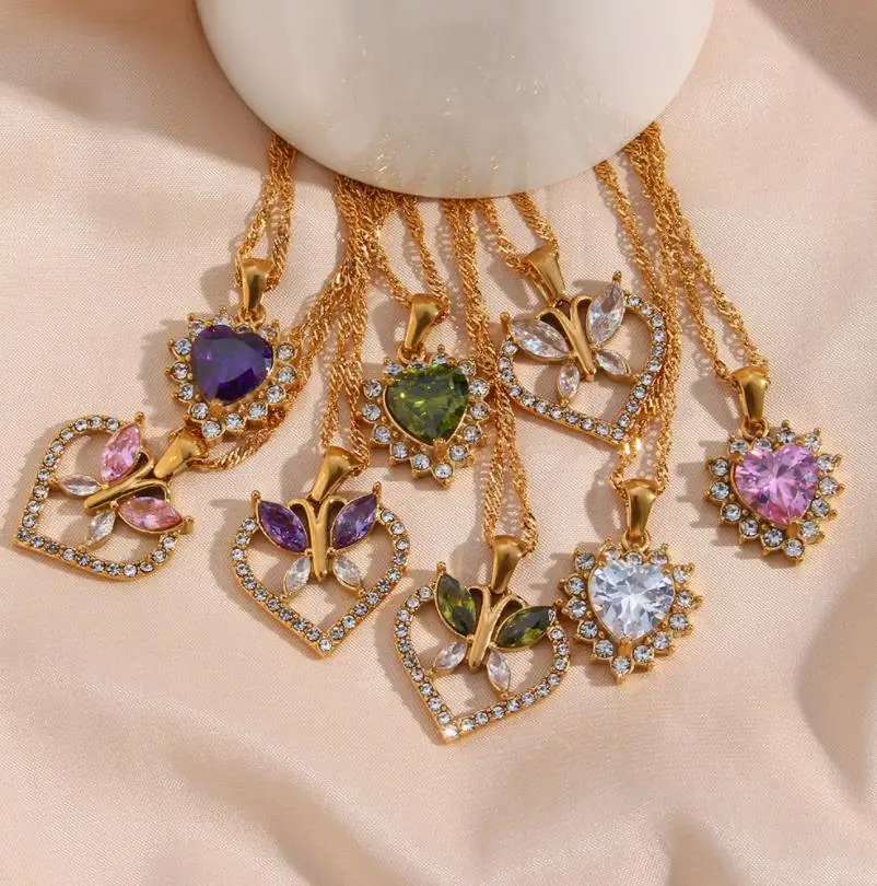 Crystal Heart Of The Ocean Hollow Custom Zircon Stainless Steel Jewelry Pendant Necklace For Women Fine Jewelry