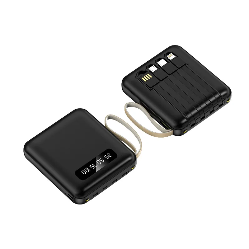 New Portable Power Bank with Cable 20000mAh Digital Display Mirror Mobile Power Supply with Hanging Cord Customizable LOGO