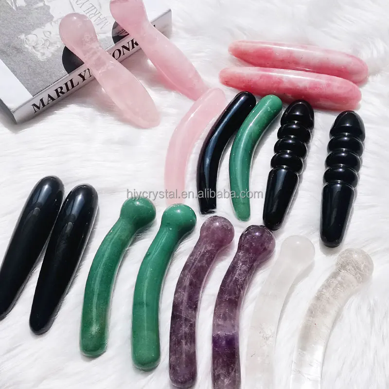 Wholesale Natural Rose Smoky Quartz Massage Wand Crystal Dildo Penis Yoni Wand For women