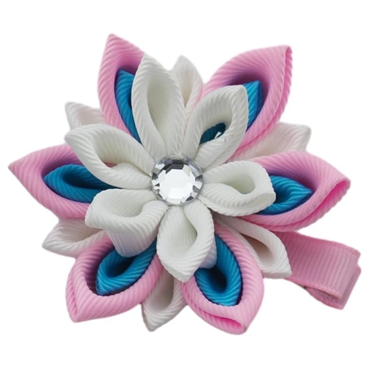 Custom Made Different Designs Japanese Style Irish Hair Bows Kanzashi Tsumami Flower Ribbon Hair Clips with Alligator Clip