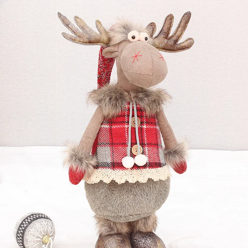 Xmas Party Decoration Retractable Reindeer Dolls Elk Plush Toys Christmas Decoration for Tree Home Ornaments Christmas Doll Gift