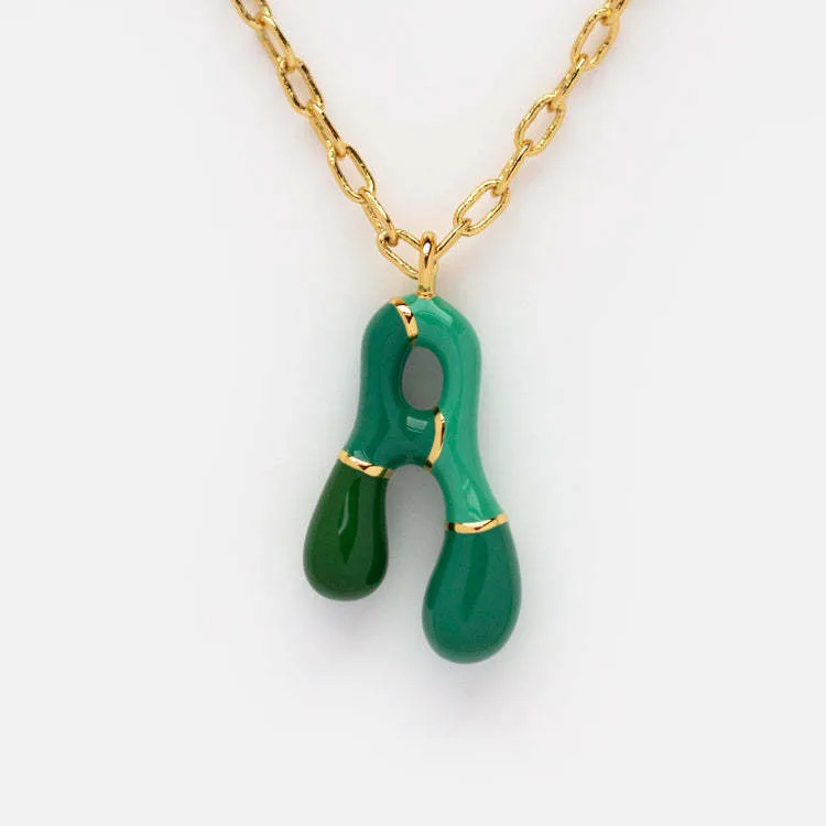 2024 New arrival gold plated stainless steel enamel balloon 26 initial letter pendant necklace for women