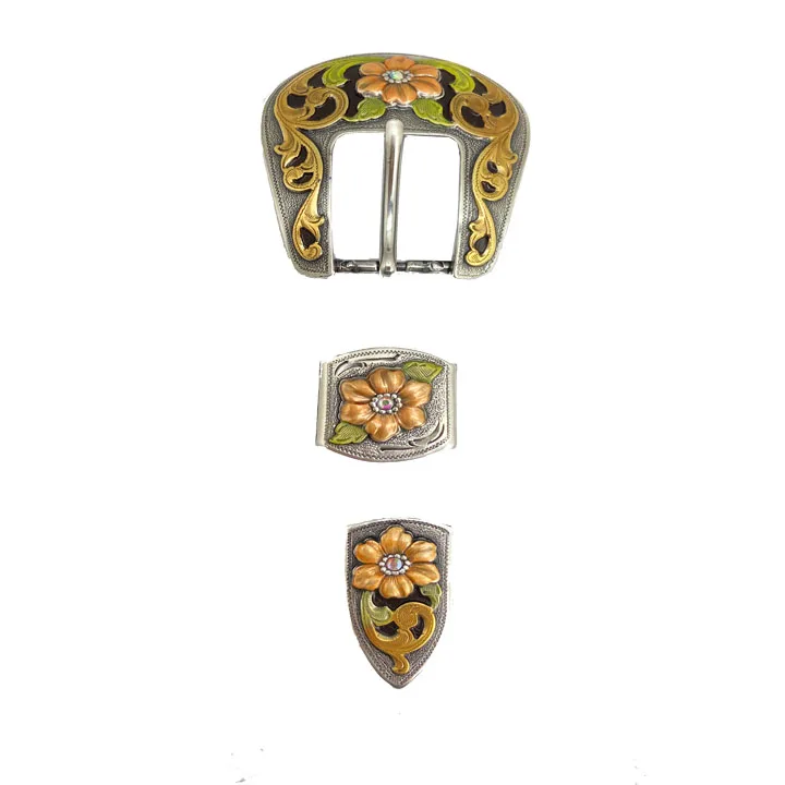 Серебристая металлическая пряжка из сплава с цветами для западного ремня Размер 3 шт. 38 мм для мужского и женского ремня