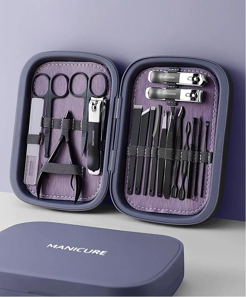 High quality custom travel nail clipper set pedicure tools 18 in 1 manicure set
