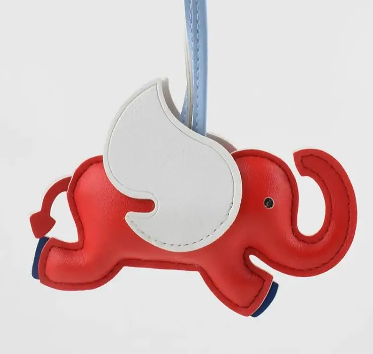 12 Colors Flying Wings Elephant Keychains Women PU Leather Hanger Pendant Decoration For Bag