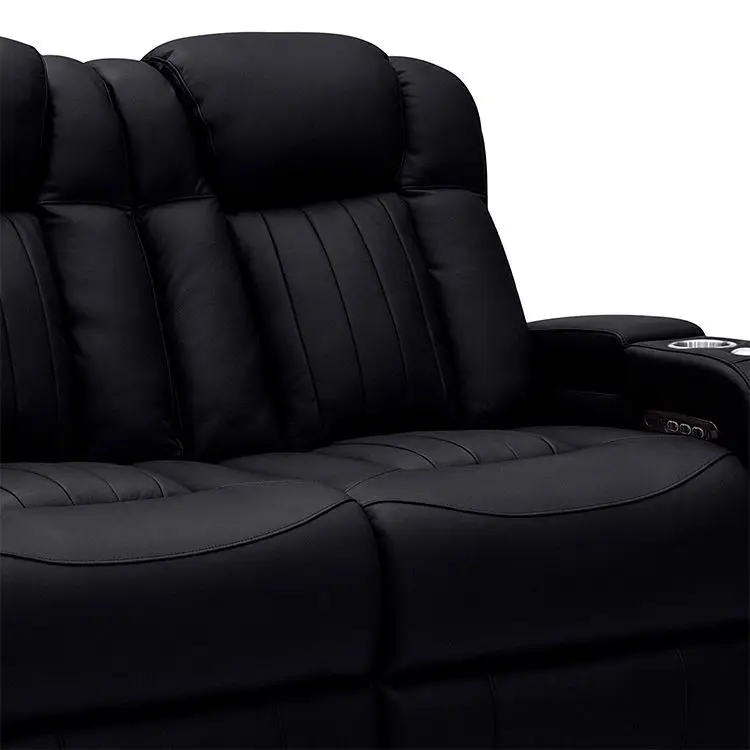 2024  luxury private customized Italian top grain leather electric power recliner LED home theater cinema sofa with coffee table