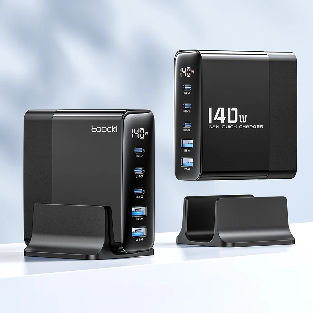 Toocki 140W Five-port Output Desktop Gallium Nitride gan Charger With Digital Display