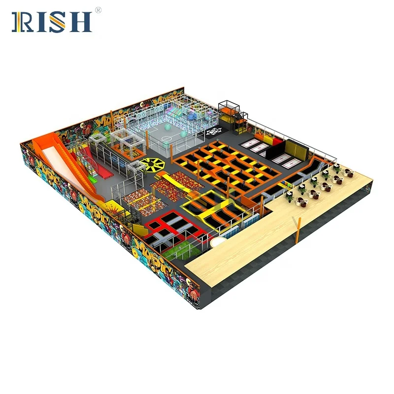 Outdoor trampoline park gymnastick trampoline mat on ground