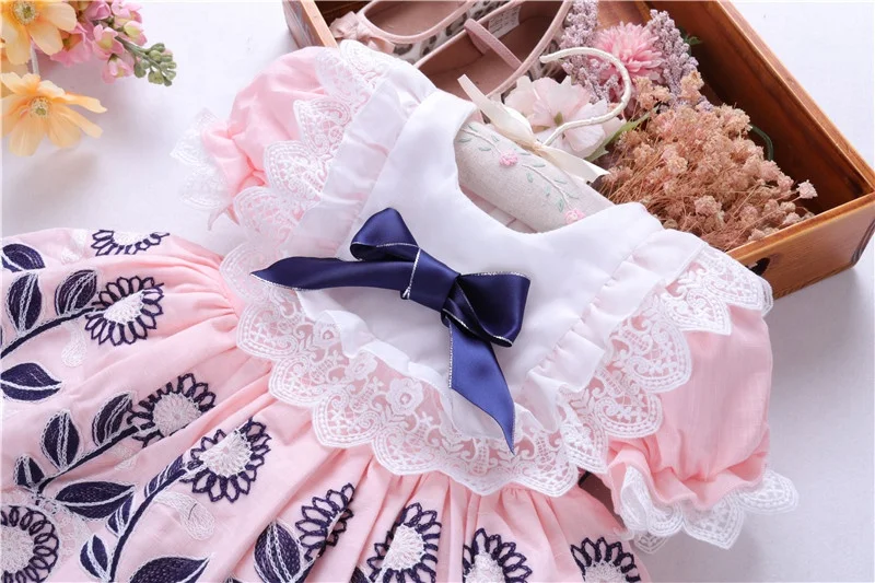 0426106 infant baby dresses for girls clothes spanish floral pink vintage wholesale kids clothing children boutiques