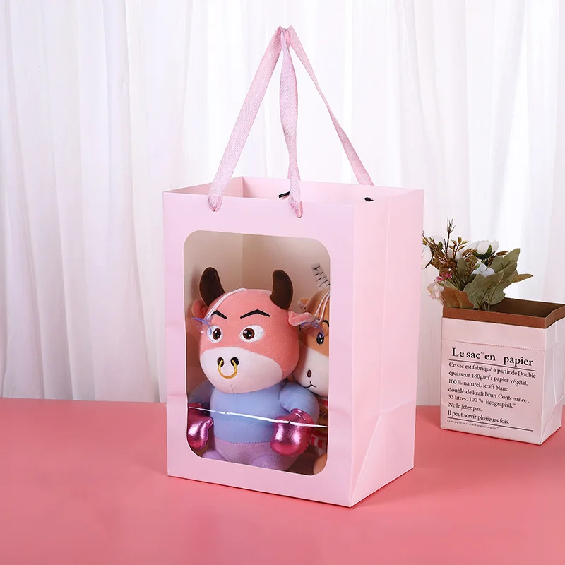 Top-sale Wholesale Custom Logo  Packaging Eco-friendly Luxury Gift Bag PVC Window Paper Bag With Handles