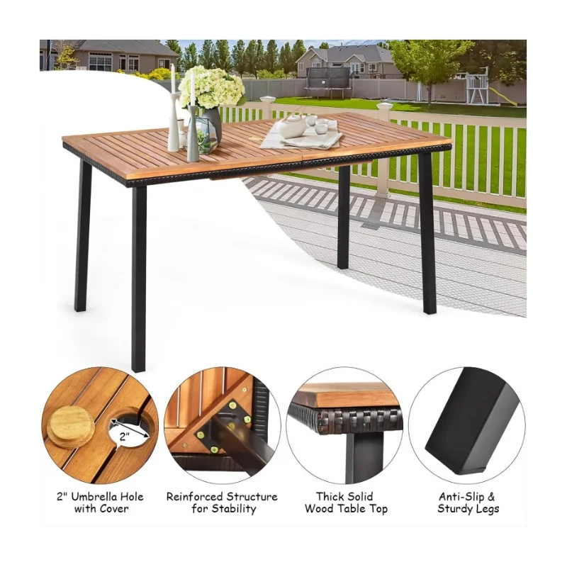 
Outdoor table and chair combination teak courtyard patio villa outdoor aluminum alloy leisure dining table and chair 