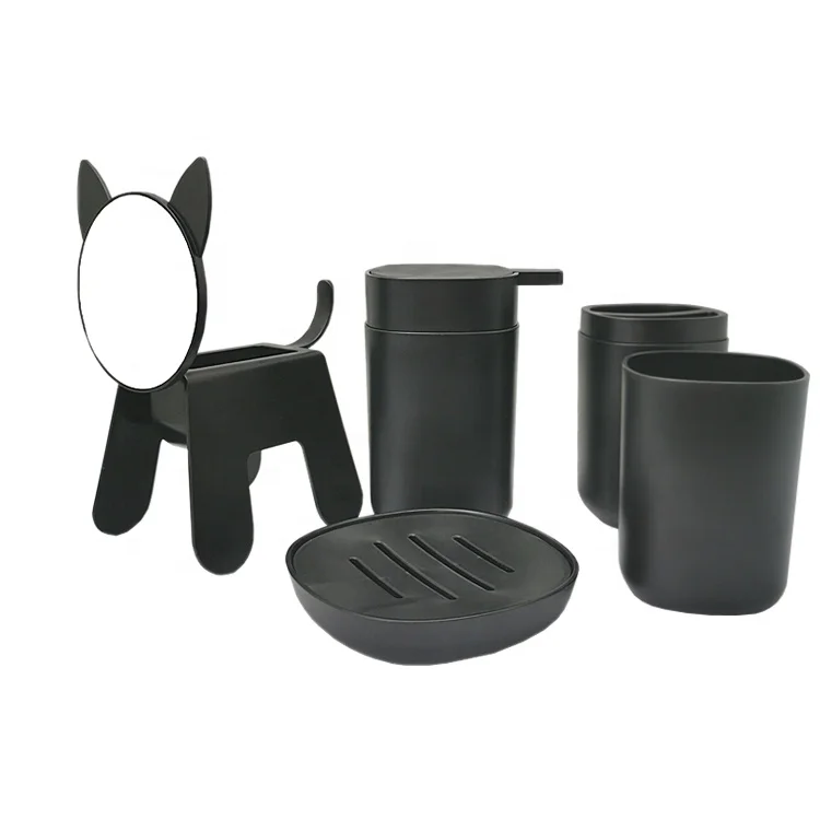 2019 innovative promotional gifts beauty  black cat  mirror  bathroom washroom five set plastic  bathroom  accessory