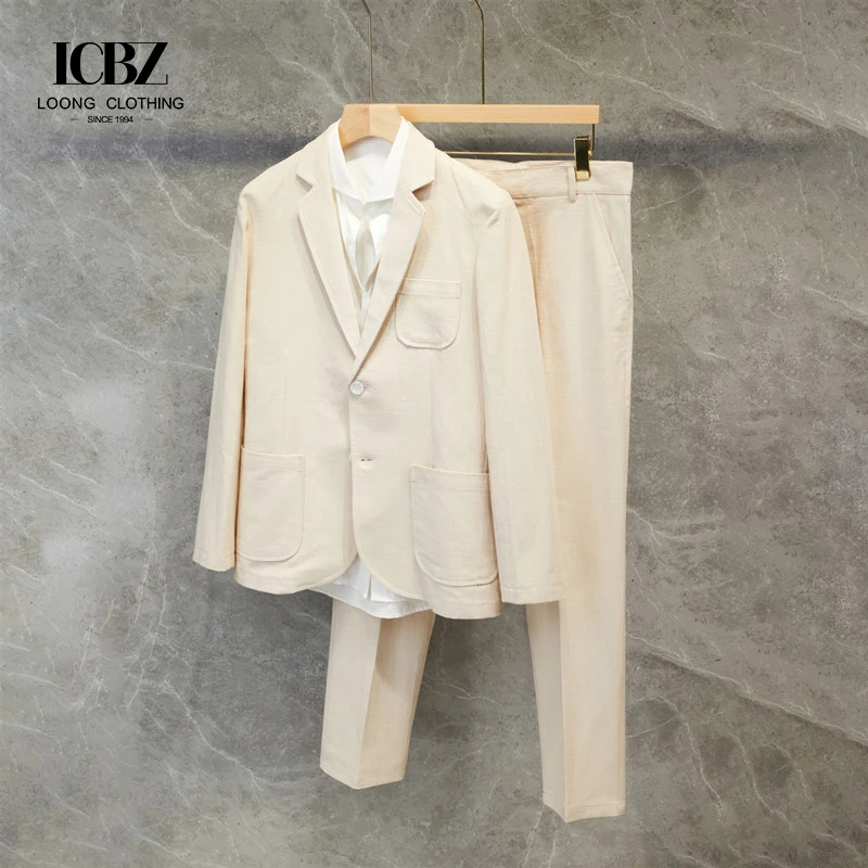 Korean style fashionable and thin linen slim large size suit jacket for men Japanese casual suit