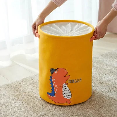 China Supplier Large Laundry Basket Custom Drawstring Waterproof Round Cotton Linen Collapsible Storage Basket Wholesale