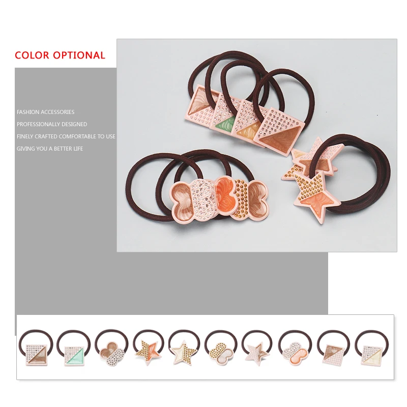 Custom Acetate Kids Hair Bands Cute Star Shape Flower Shape Elastic Hair Bands Rhinestone Steel Hair Ties