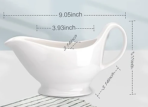 17 Oz Large Gravy Boat  Warming Sauces Picther White Fine Porcelain Saucier With Ergonomic Handle