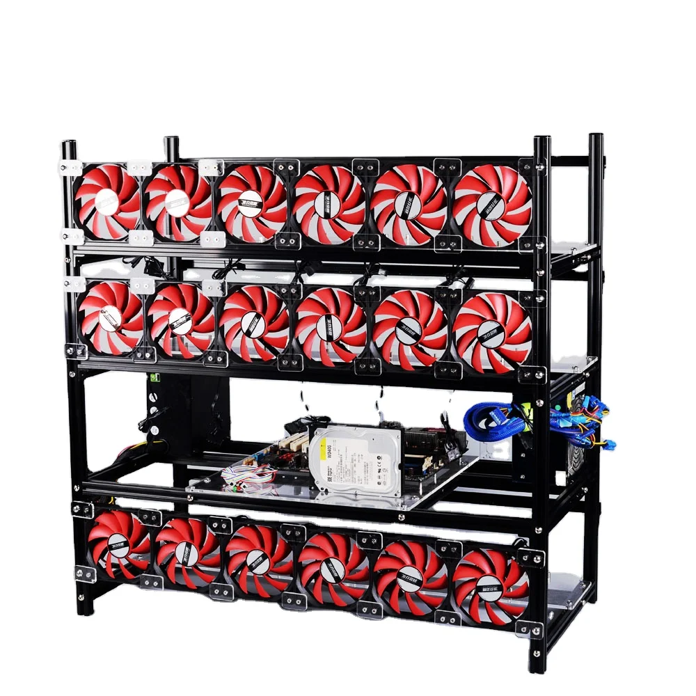 18GPU Stackable Aluminum Mining Rig Frame Case Open Air Frame Miner For TH/ETC/ZCash/Cryptocurrency
