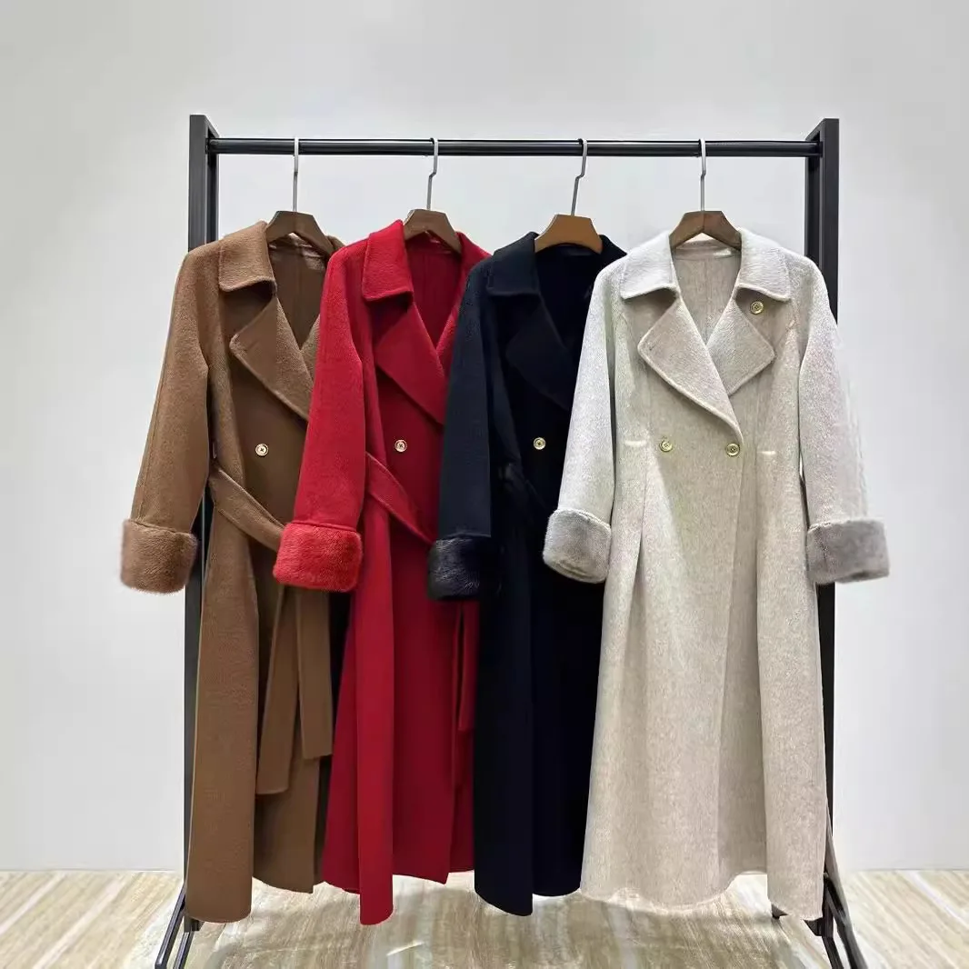 Customized logo 2024 Fall and winter new arrival High-end double-sided mink fur cashmere coat