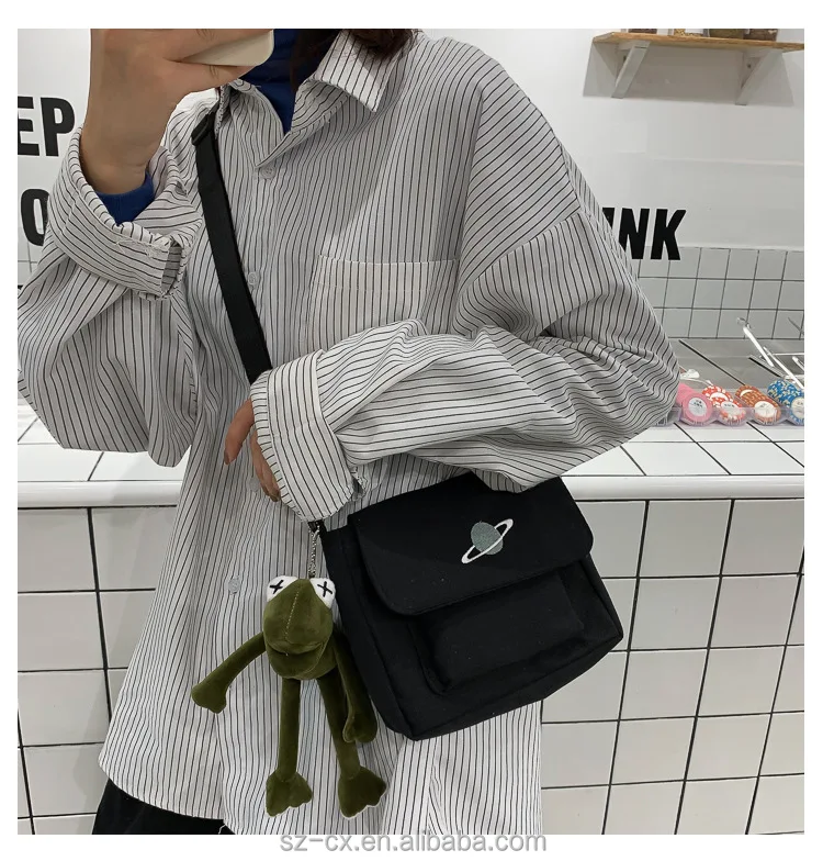 casual custom printed logo small planet print cell phone messenger bag mini fabric sling canvas shoulder bags for women girls