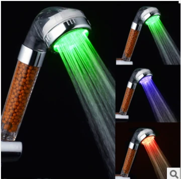 3 color plastic temperature detectable led rainfall filter shower head