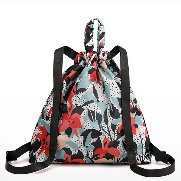Factory direct cartoon waterproof collapsible draw rope bunch travel shopping bag grocery portable folding backpack bag