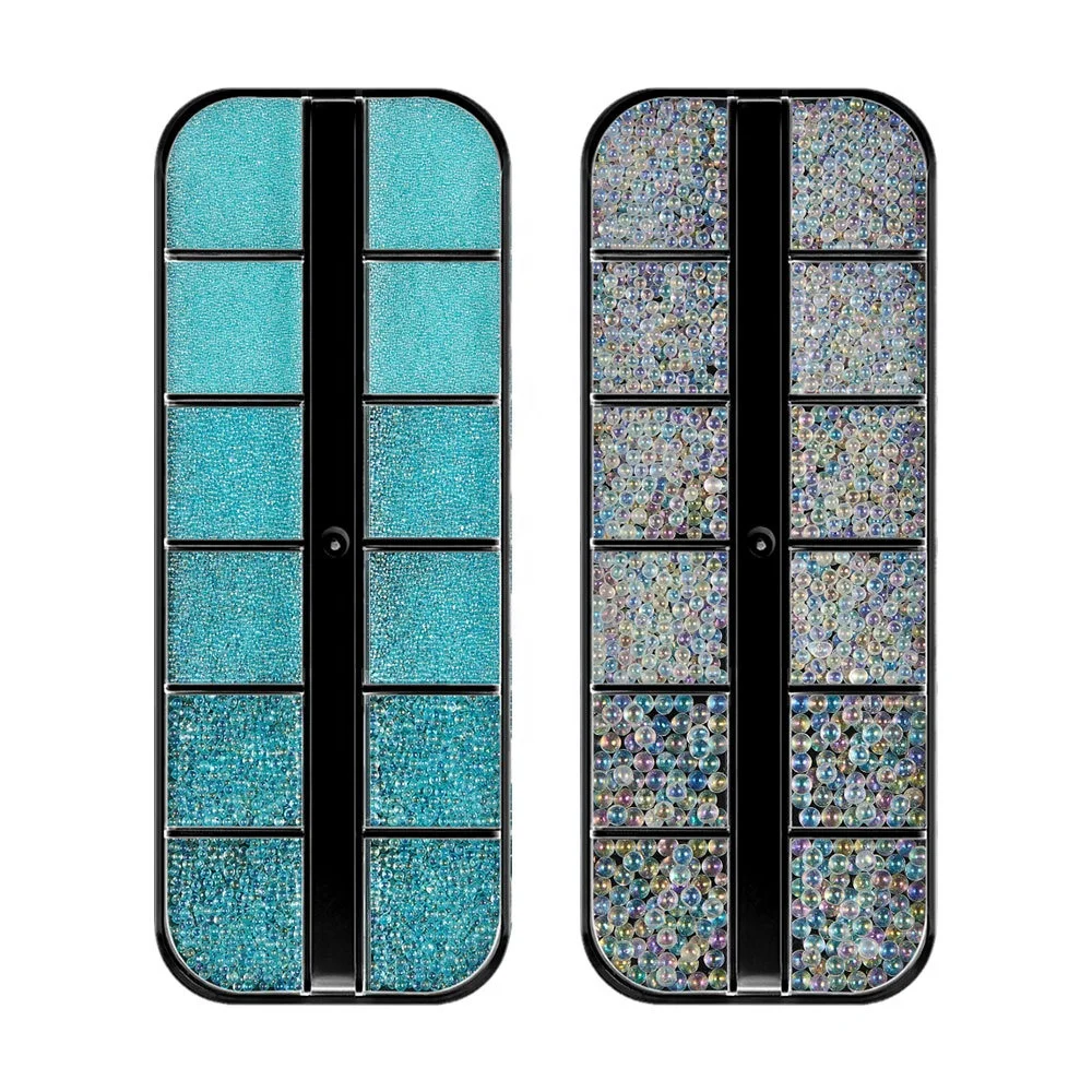 Paso Sico Shiny Shimmer Mermaid Caviar Beads Mixed Size Glass Rhinestone Pearls Nail Art Decoration for Manicure Design DIY Design