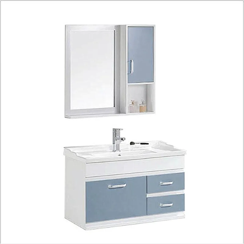 PVC Light Pink Modern Plywood Bathroom Vanities with Led Mirror Cabinet Vanity Plywood Bathroom Cabinet PVC Membrane,solid Wood