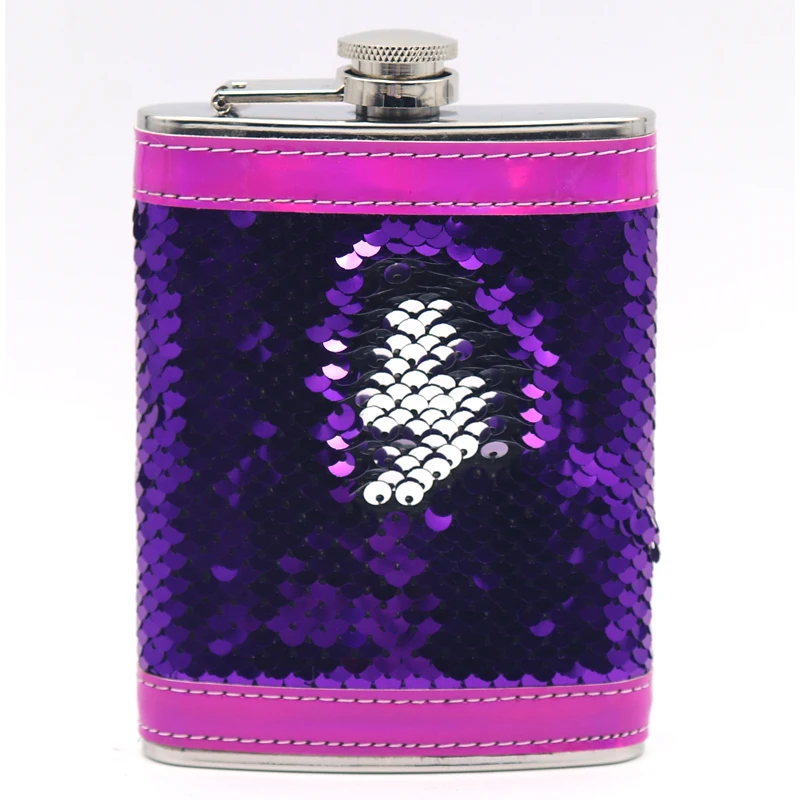 
 Надежное производство виски 8 унций креативная фляжка с блестками алюминиевая фляжка для женщин  