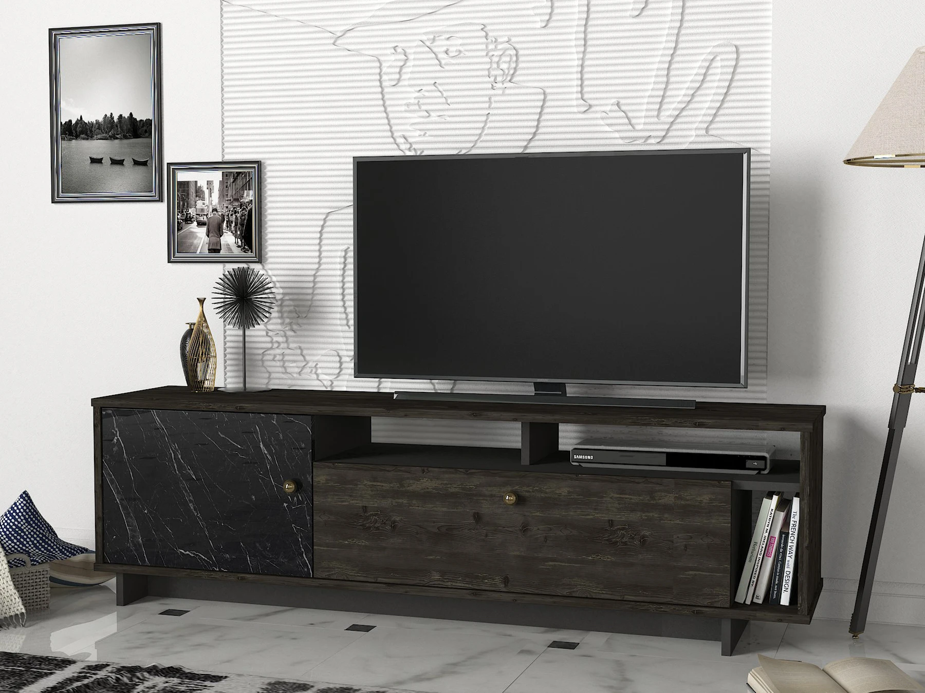 Exclusive Artem Best Price High Quality Modern Wood Tv Stand Furniture Rebab Marble Melamine Particle Board