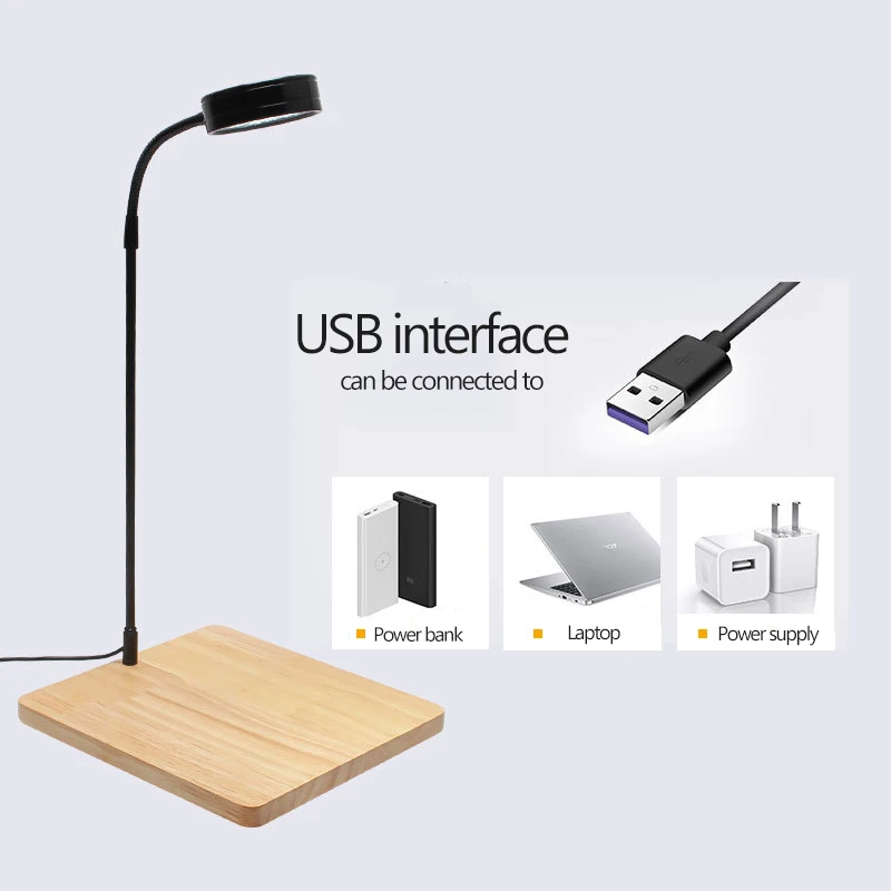 Sinjia USB aquarium light timer dimming terrarium light super white 5W 7W 9W 12W wooden base for fish tank plant microlandscape