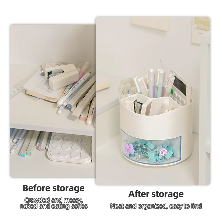 2023 New Product Multifunctional stationery box student desktop decoration creative simple plastic rotating pen holder