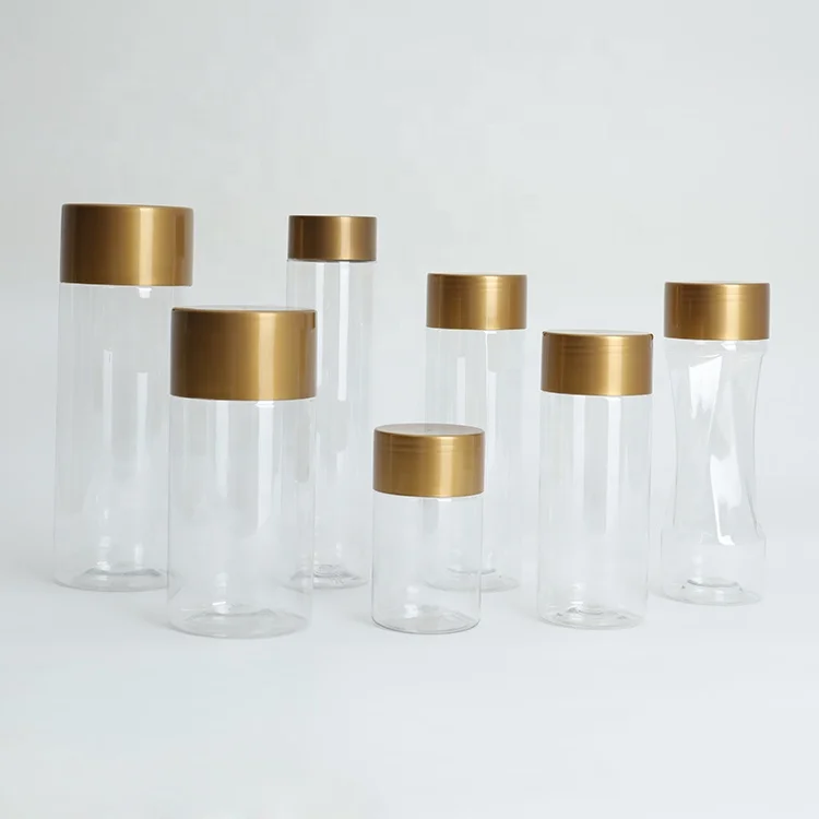 Wholesale Gold Tall Plastic Storage Jars with Lids 260ml 470ml 16 oz