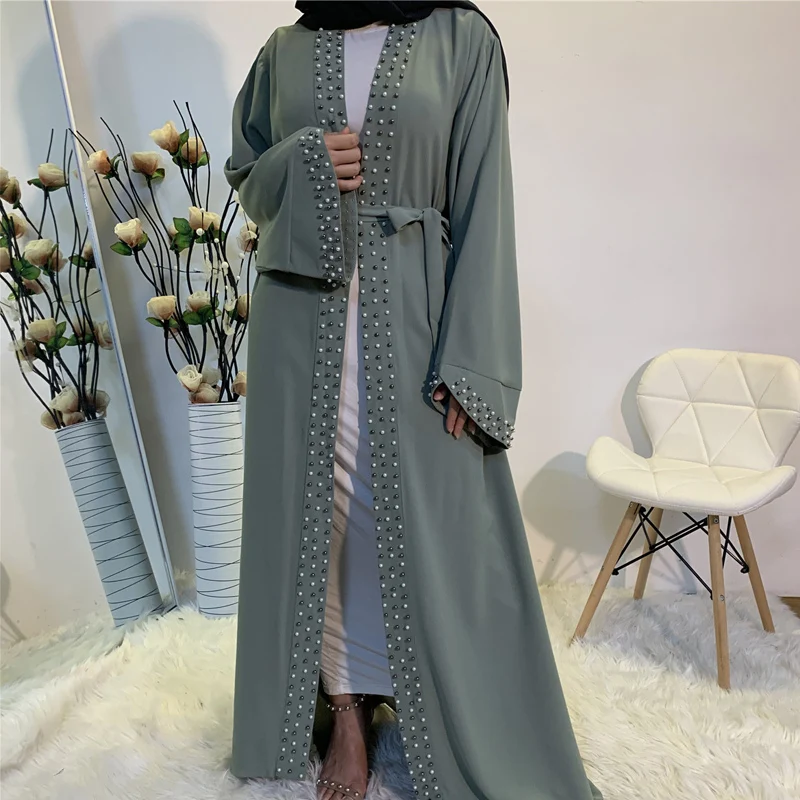 Arab Turkish Middle Eastern Islamic clothing stylish clean beaded Muslim kaftan long dress Cardigan